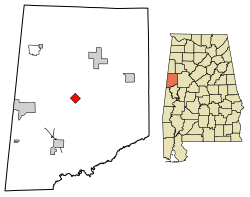 Location of Carrollton in Pickens County, Alabama.