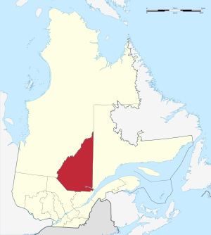 Saguenay–Lac-Saint-Jean's location in comparison to the whole Canadian province of Quebec.