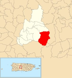 Location of Saliente within the municipality of Jayuya shown in red