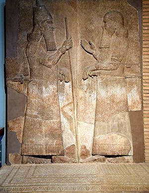 Sargon II and a crown prince, possibly Sennacherib, from Khorsabad, Iraq. The British Museum