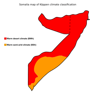 Somalia map of Köppen climate classification