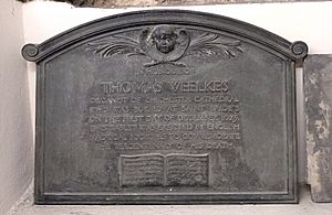 St Bride's Church, Thomas Weelkes memorial in crypt