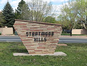 Ths sign for the Stratmoor Hills subdivision in Stratmoor.