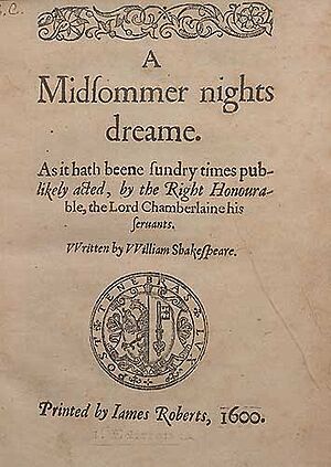 Title page for William Shakespeare's A Midsummer Nights Dream