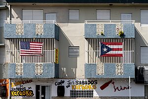 US and Puerto Rico flags on a building in Puerto Rico