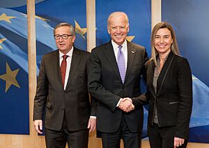 Vice President Joe Biden with Jean-Claude Juncker and Federica Mogherini