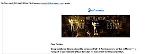 World Film Festival Official Selection email screenshot