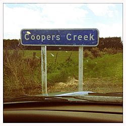A sign saying 'Coopers Creek', in Canterbury, NZ.