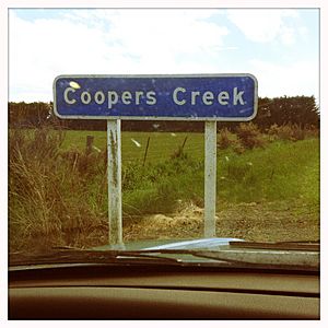 A sign saying 'Coopers Creek', in Canterbury, NZ.