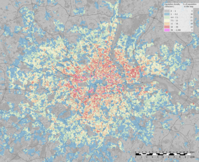 Greater London population density map, 2011 census