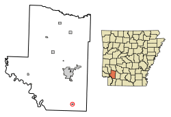 Location of Patmos in Hempstead County, Arkansas.