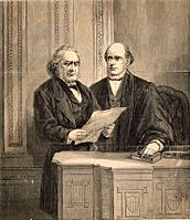 Judge Nelson Administering the Oath to Chief Justice Chase, as Presiding Officer of the Court of Impeachment, in the Senate Chamber, Washington, D.C., on the 5th March (1)