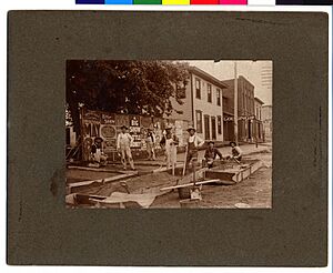 Making cement sidewalks, Lake Crystal, Minnesota