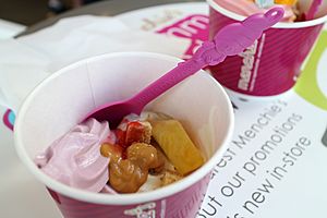 Menchie's Blueberry Cheesecake and Pina Colada Froyo.jpg