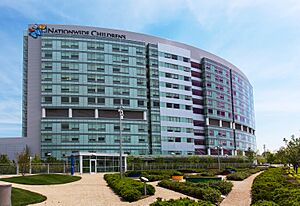 Nationwide Childrens Hospital, Exterior from Fragrance Maze, May 2013