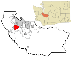 Location of Lakewood in Pierce County and Washington