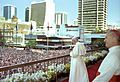 Pope John Paul II addressing the public, Brisbane City Hall, 25 November 1986