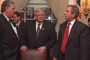 President George W. Bush talks with attendees during a meeting with Republican House and Senate Leadership