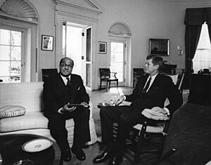 President John F. Kennedy with Newly-appointed Ambassador of Trinidad and Tobago, Ellis Clarke (01)
