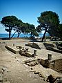 Remains of Greek temple in the ancient Greek city of Neapolis at the archaeological site of Empúries