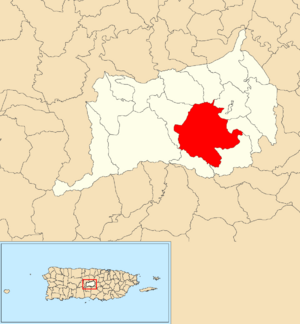 Location of Saltos within the municipality of Orocovis shown in red