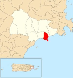 Location of Santiago y Lima within the municipality of Naguabo shown in red