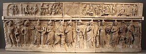 Sarcofago con apollo, minerva e le muse, dalla via appia, 200 dc ca. 01