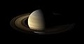 Saturn, its rings, and a few of its moons