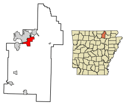 Location of Highland in Sharp County, Arkansas.