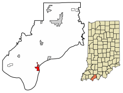 Location of Rockport in Spencer County, Indiana.