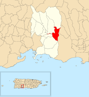 Location of Tallaboa Alta within the municipality of Peñuelas shown in red