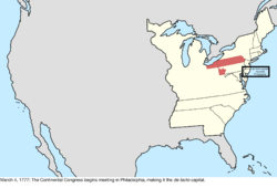 Map of the change to the United States in central North America on March 4, 1777