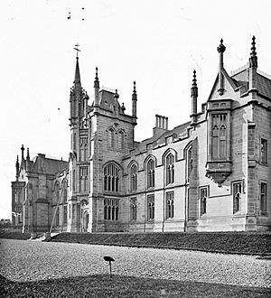 "Modern Gothic church or institutional - ecclesiastical building much battlemented, turretted" is Magee College (36148036241)