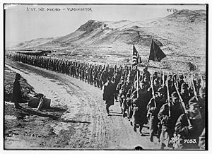 American soldiers from the 31st Infantry marching near Vladivostok Russia April 27 1919