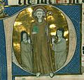 A medieval picture of Bernard of Clairvaux and two nuns