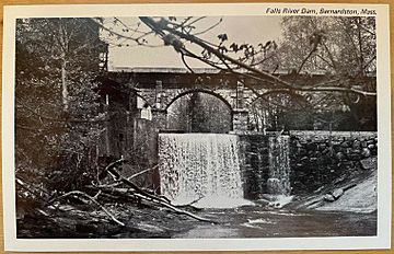 Bernardston Fall River dam and railroad bridge postcard