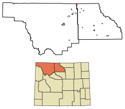 Location of Frannie in Big Horn County, Wyoming.