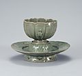 Celadon Cup and Saucer with Inlaid Chrysanthemum Design