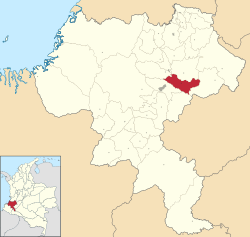 Location of the municipality and town of Totoró, Cauca in the Cauca Department of Colombia.