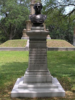 Conferate memorial-bust of Francis S Bartow in Forsyth Park in Savannah, Georgia