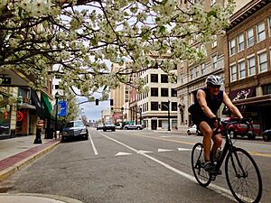 Cyclist on Fourth Avenue in Huntington