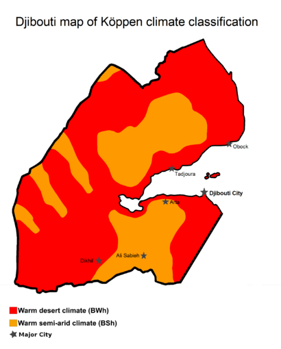 Djibouti's map of Köppen climate classification