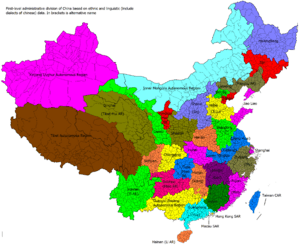 Ethno-linguistic based administrative division map of China