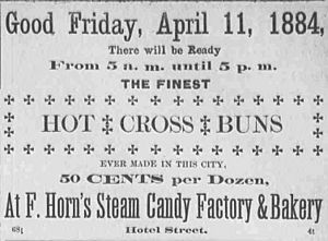 Hot Cross Buns Ad for Good Friday 1884