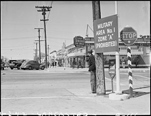 Lancaster, California. Sign on main street designating military zone. - NARA - 536860