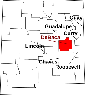 Map of New Mexico highlighting De Baca County