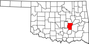 Map of Oklahoma highlighting Hughes County