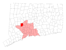 Middlebury's location within New Haven County and Connecticut