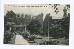 Mt. St. Michael and Chapel, Green Ridge, Staten Island, N.Y. (ext. view with garden) (NYPL b15279351-105003)f
