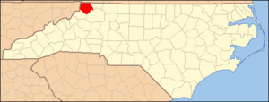 North Carolina Map Highlighting Ashe County